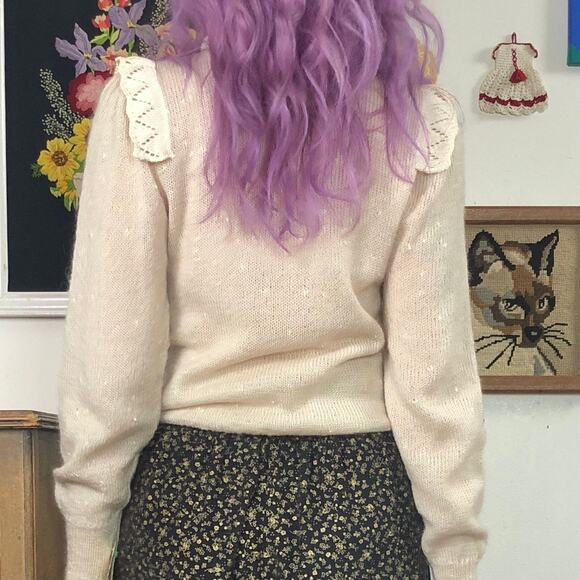Vintage Cottagecore Sweater, 1970s New Old Stock Victorian Style Sweater Sz XS - Picture 7 of 10